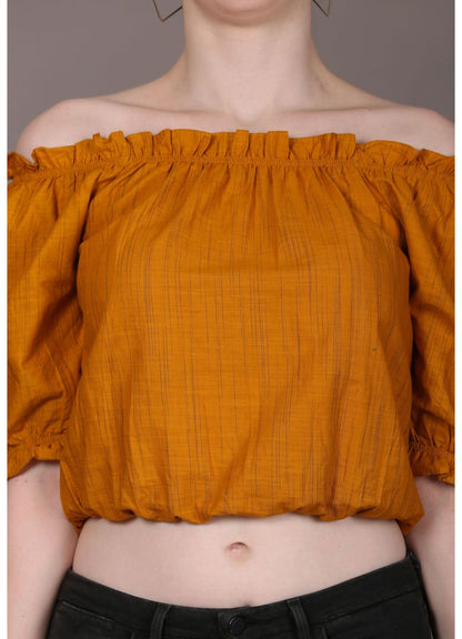 Women's Casual Half Sleeve Solid Mustard Top