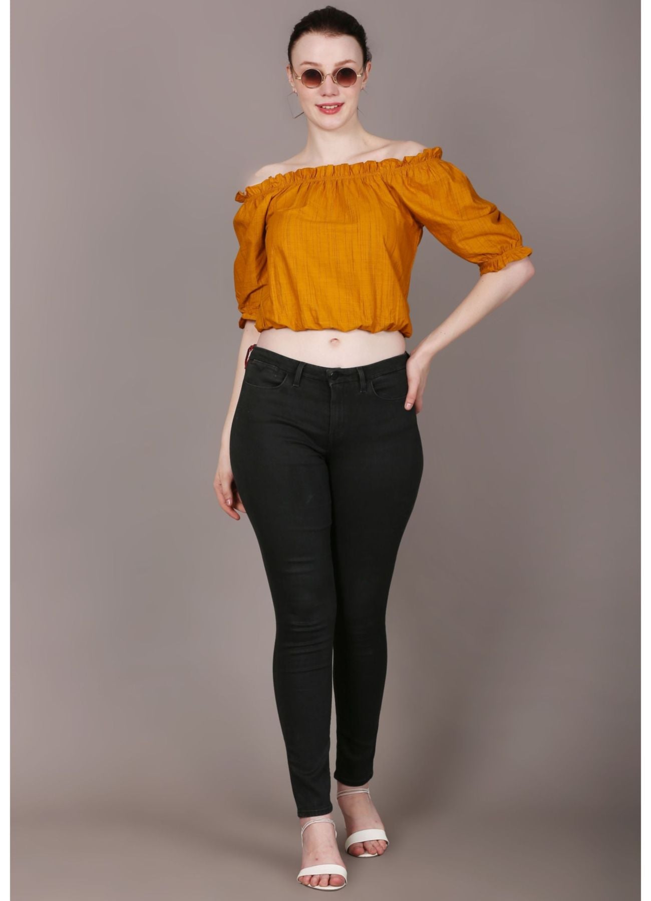 Women's Casual Half Sleeve Solid Mustard Top
