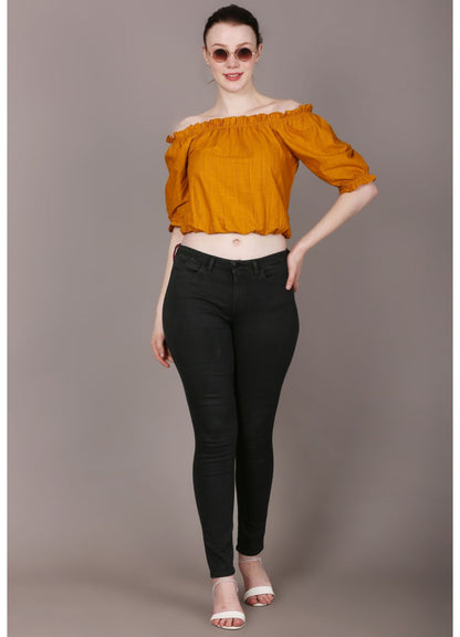 Women's Casual Half Sleeve Solid Mustard Top