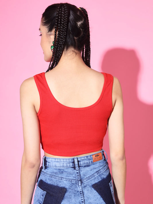 Women's Casual No Sleeve Solid  Red Top