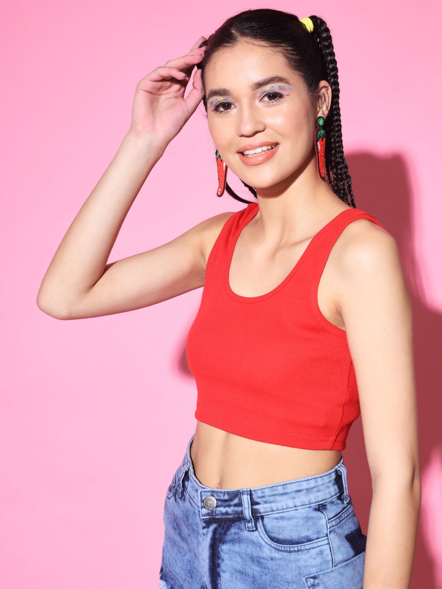 Women's Casual No Sleeve Solid  Red Top