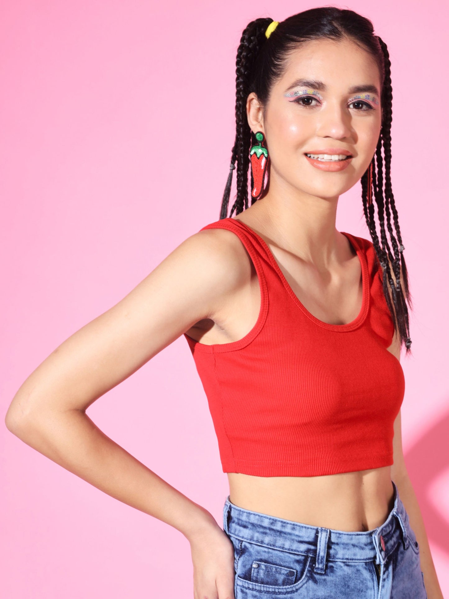 Women's Casual No Sleeve Solid  Red Top
