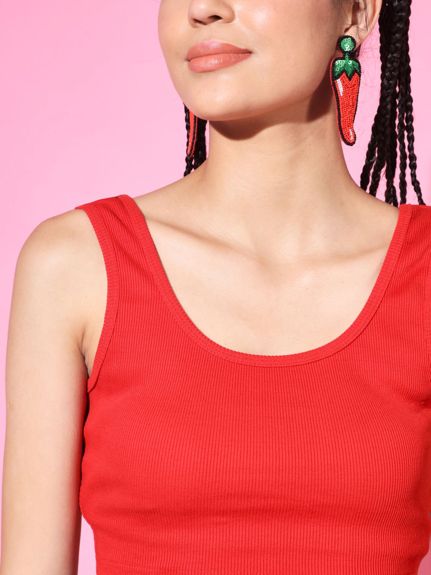 Women's Casual No Sleeve Solid  Red Top