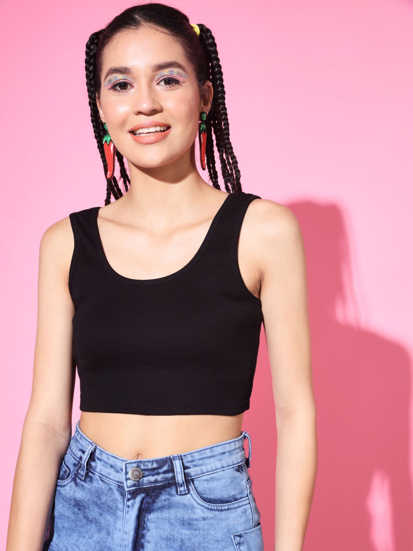 Women's Casual No Sleeve Solid Black Top