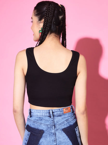 Women's Casual No Sleeve Solid Black Top