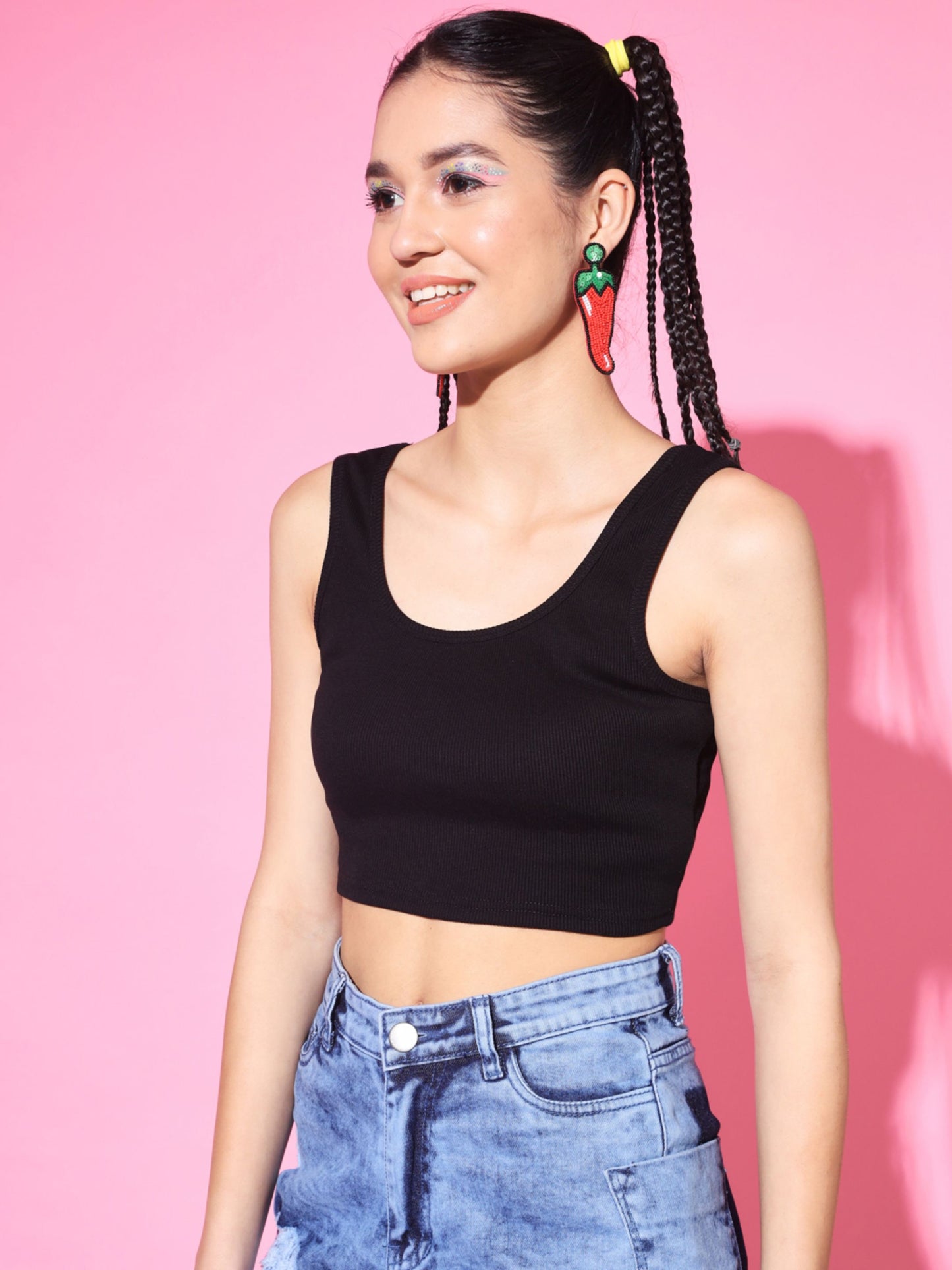 Women's Casual No Sleeve Solid Black Top