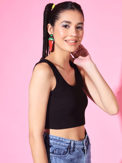 Women's Casual No Sleeve Solid Black Top