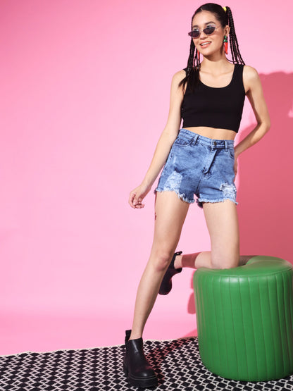 Women's Casual No Sleeve Solid Black Top