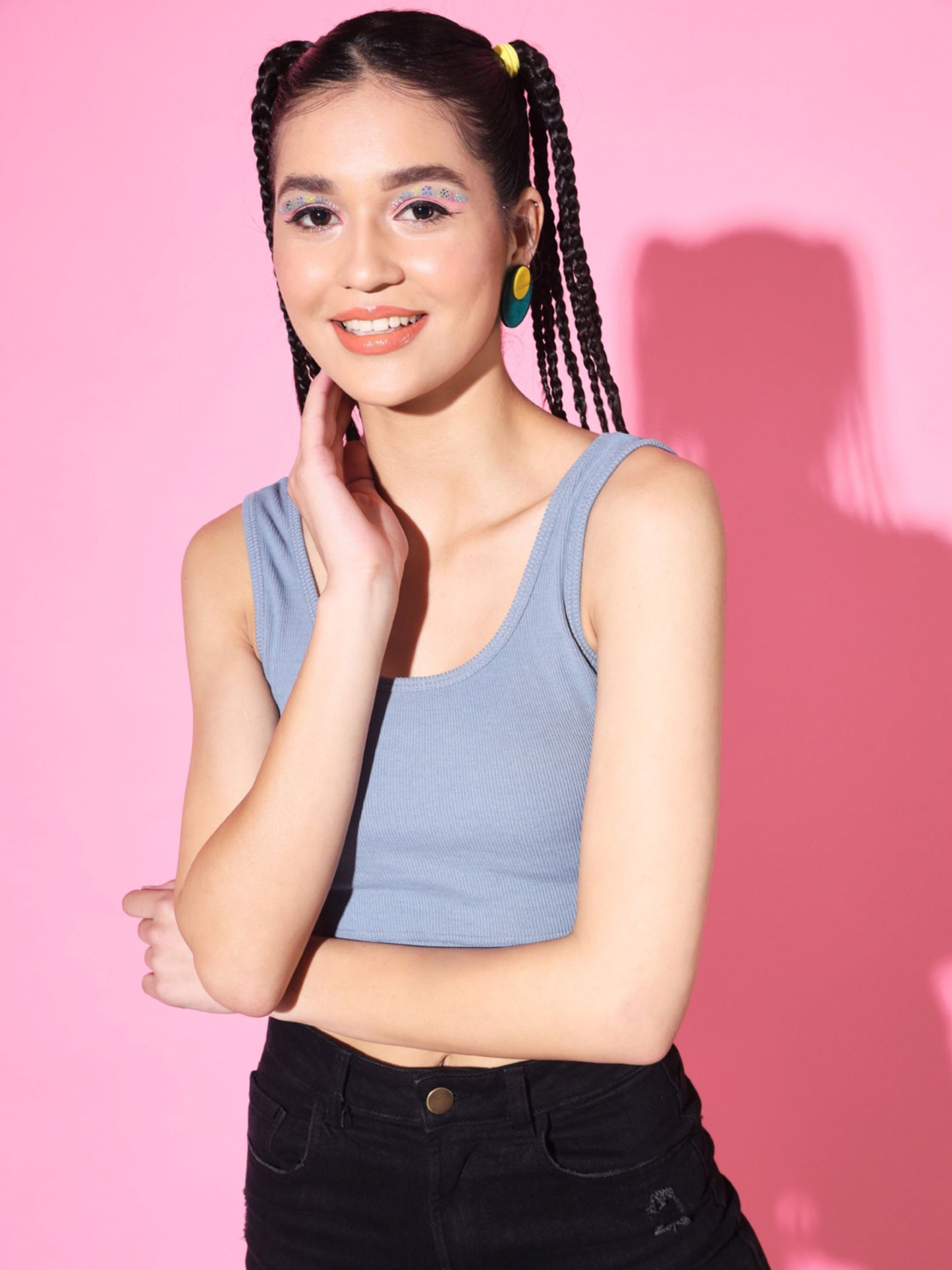 Women's Casual No Sleeve Solid  Sky blue Top