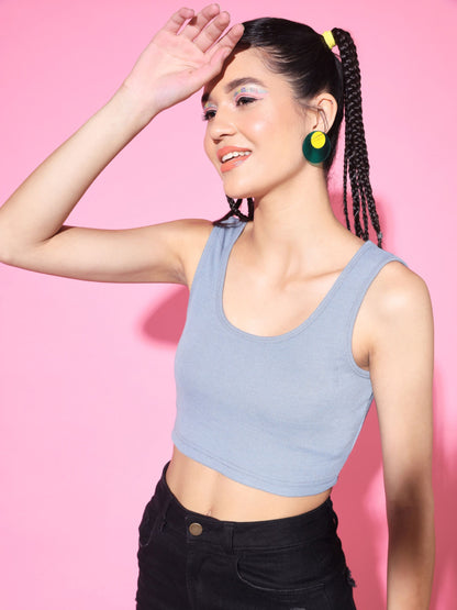 Women's Casual No Sleeve Solid  Sky blue Top