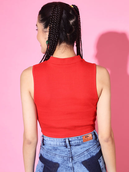 Women's Casual No Sleeve Solid Red Top