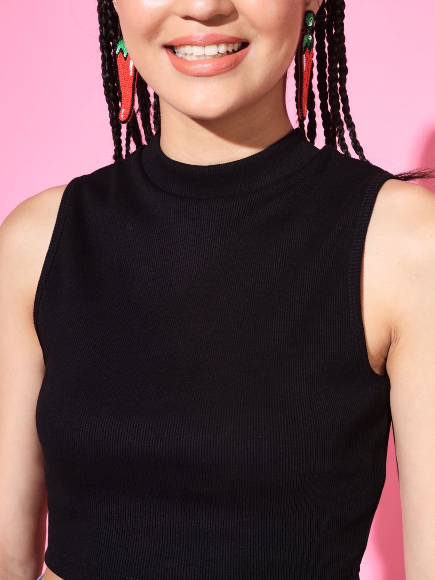 Women's Casual No Sleeve Solid Black Top