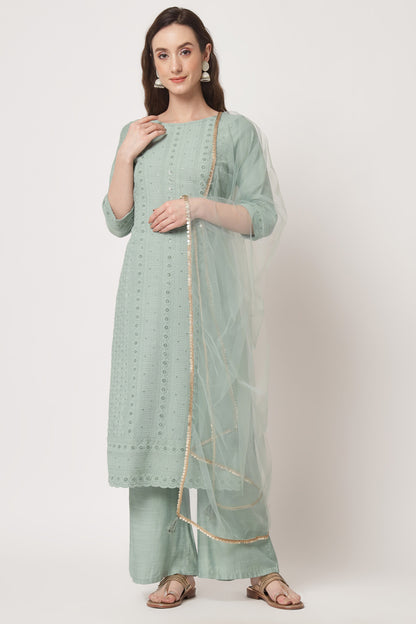 Women's Embroidered Silk Blend  Kurta and Palazzo Set