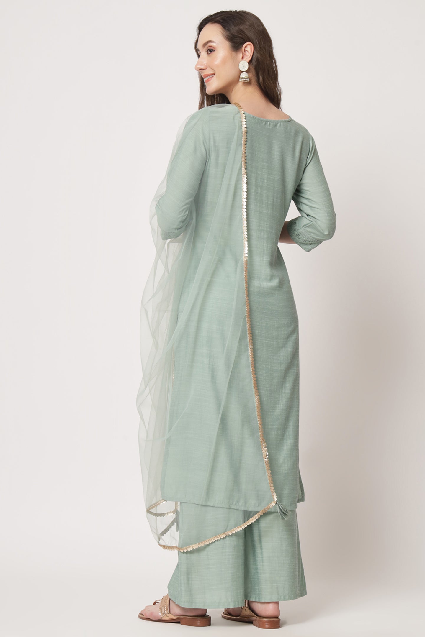 Women's Embroidered Silk Blend  Kurta and Palazzo Set