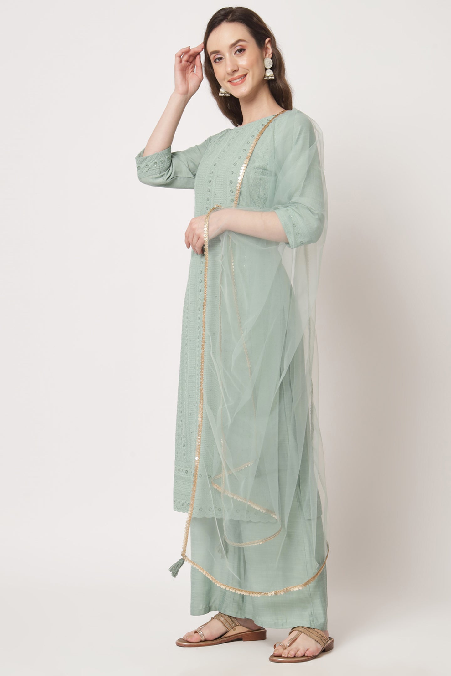 Women's Embroidered Silk Blend  Kurta and Palazzo Set