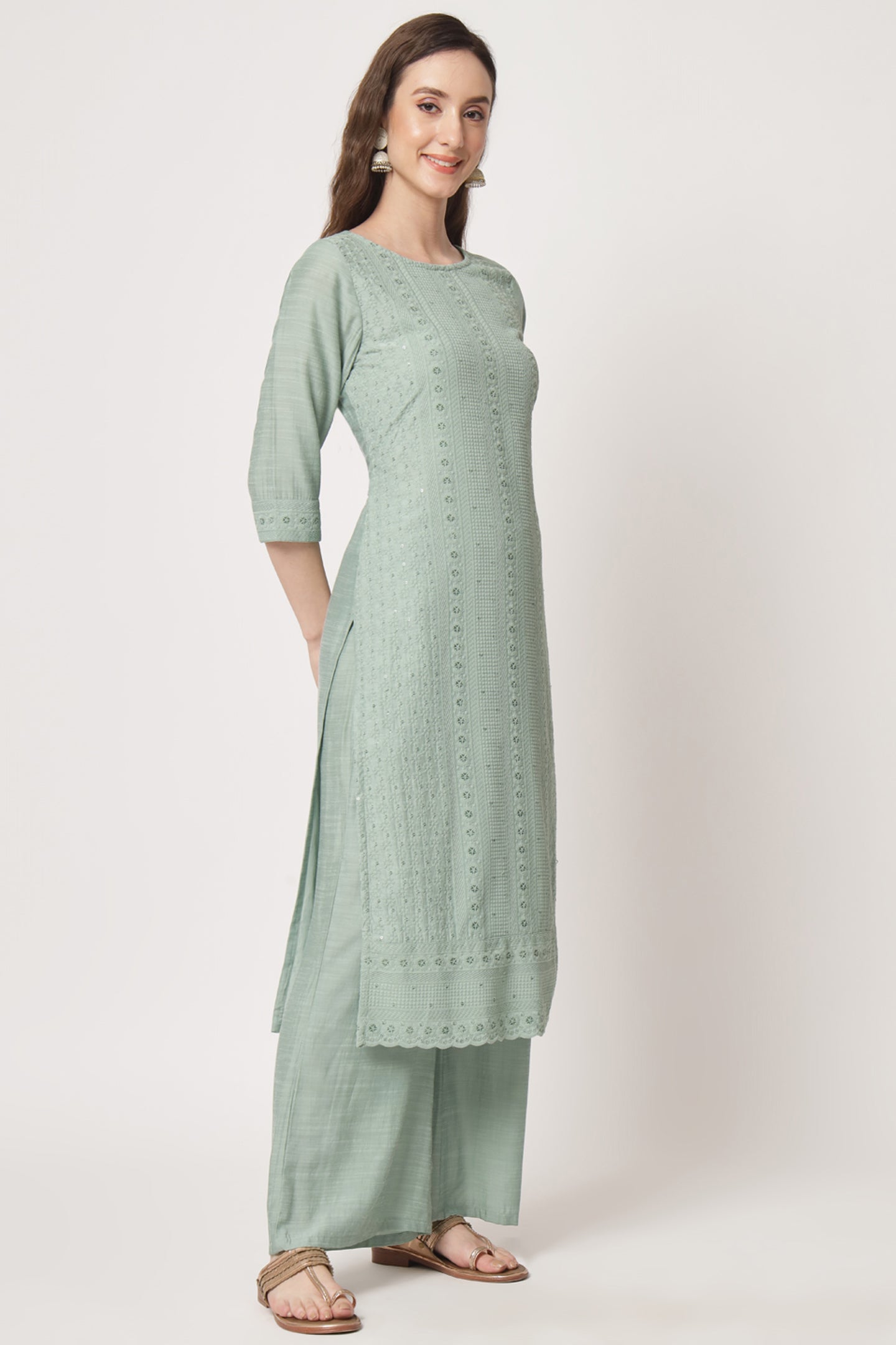 Women's Embroidered Silk Blend  Kurta and Palazzo Set