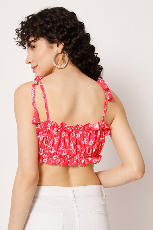 Women's  Beach Wear No Sleeve Floral Print  Hot Pink Top