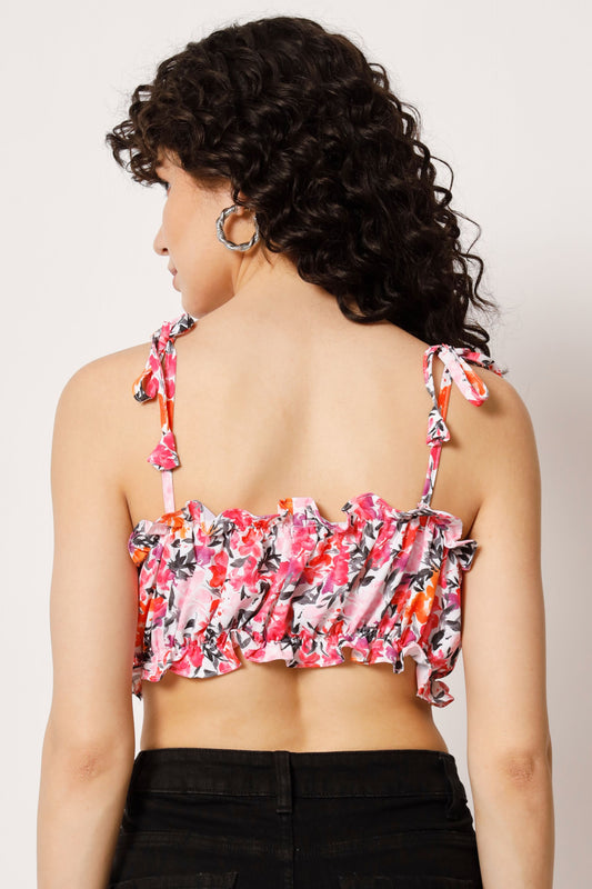 Women's  Beach Wear No Sleeve Floral Print  Pink Top