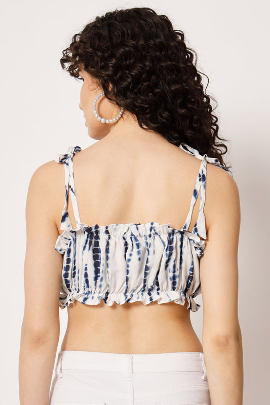 Women's Beach Wear No Sleeve Printed Blue Top