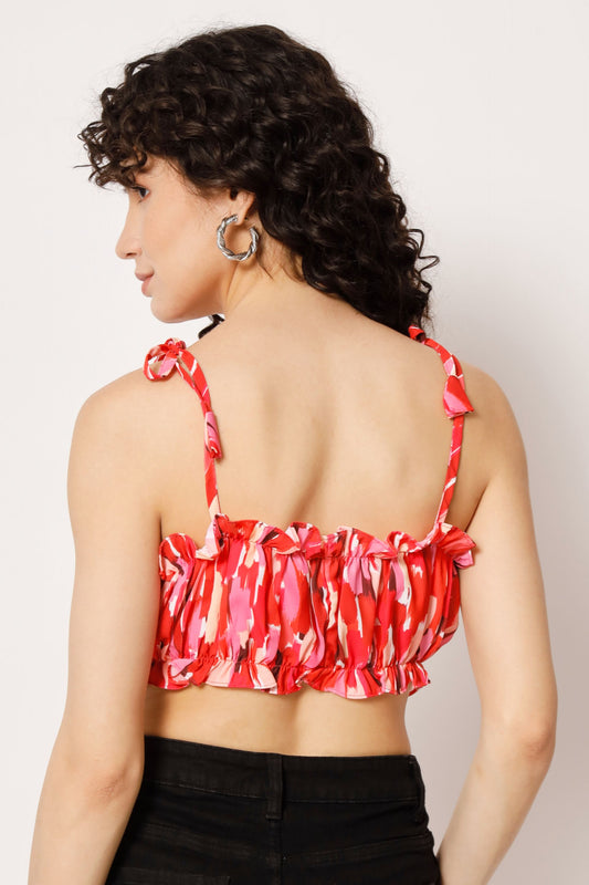 Women's Beach Wear No Sleeve Printed  Red Top