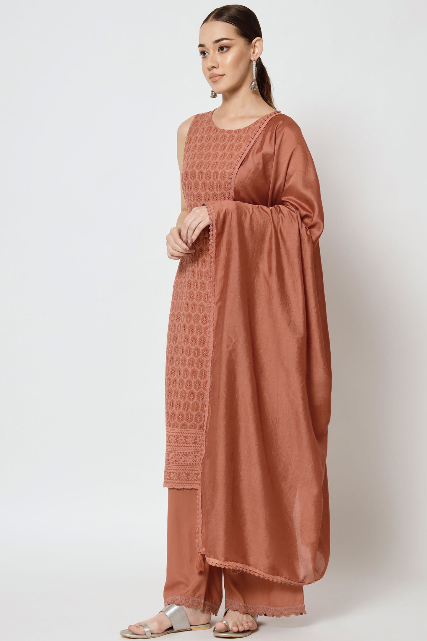 Women's  Embroidered Rayon Kurta Palazzo and Dupatta Set