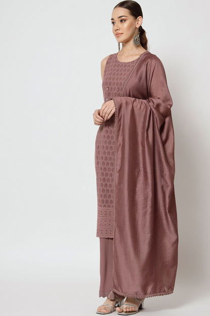 Women's Embroidered Rayon  Kurta Palazzo and Dupatta Set