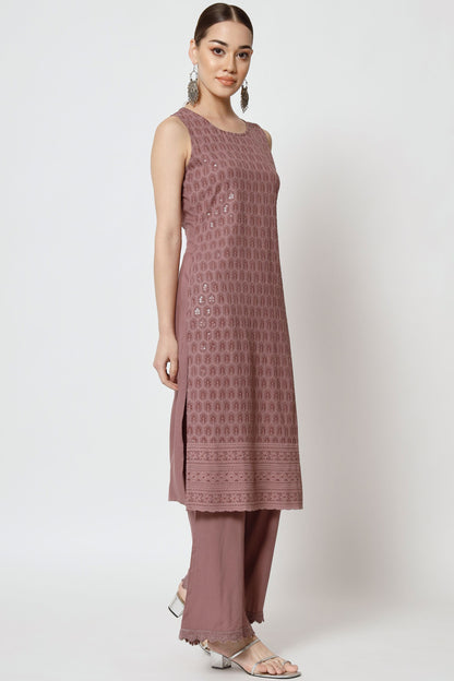 Women's Embroidered Rayon  Kurta Palazzo and Dupatta Set