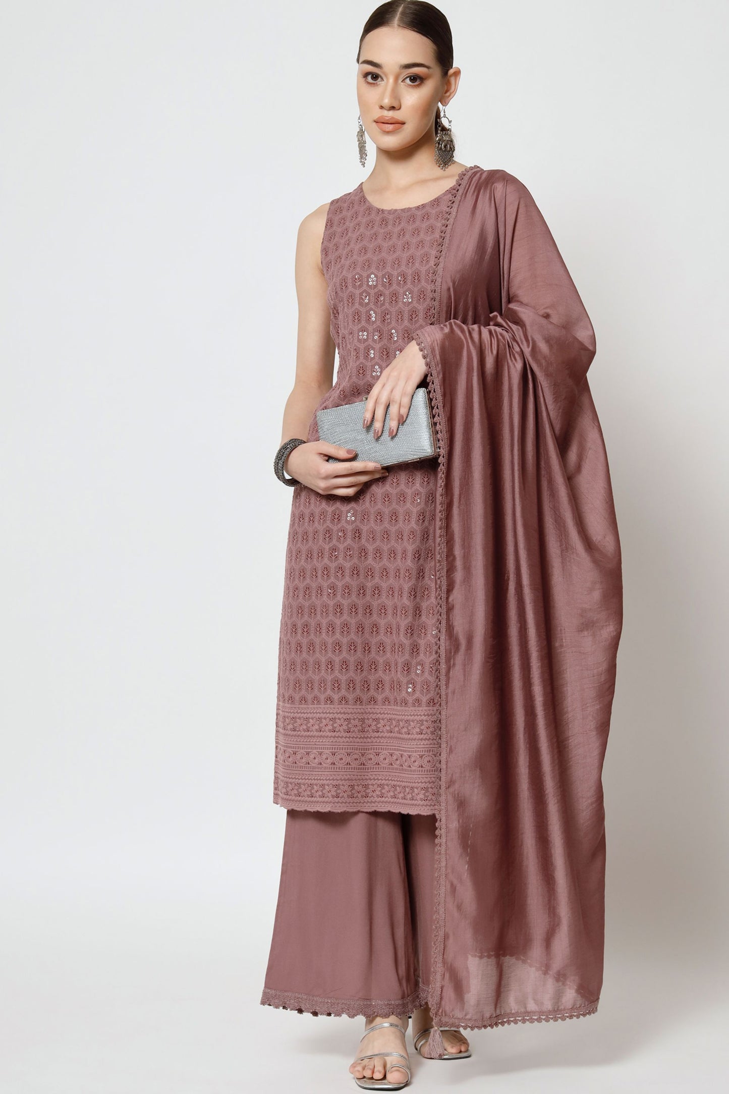 Women's Embroidered Rayon  Kurta Palazzo and Dupatta Set