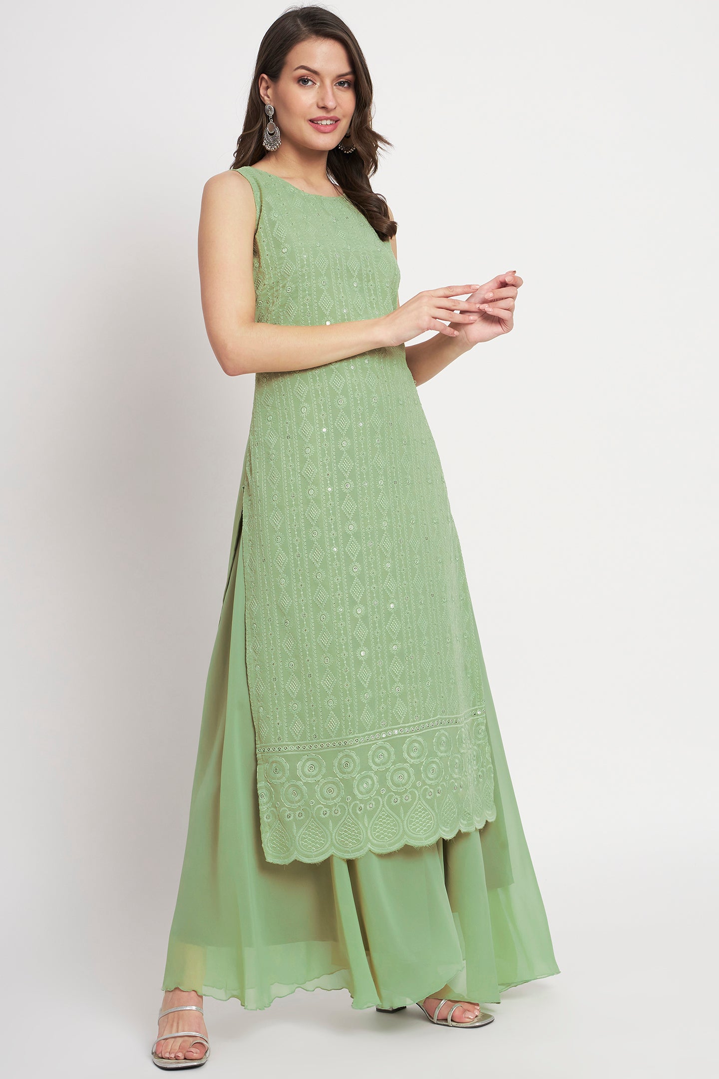 Women's Embroidered Georgette  Kurta Palazzo and Dupatta Set