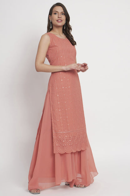 Women's Embroidered Georgette  Kurta Palazzo and Dupatta Set