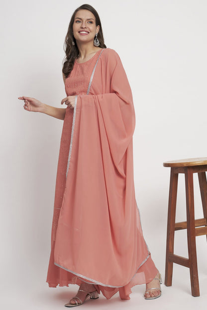 Women's Embroidered Georgette  Kurta Palazzo and Dupatta Set