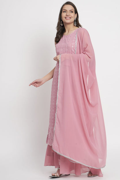 Women's Embroidered Georgette Kurta Palazzo and Dupatta Set