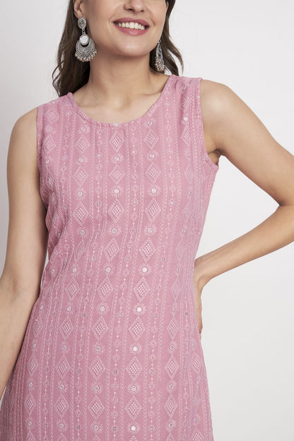Women's Embroidered Georgette  Kurta Palazzo and Dupatta Set