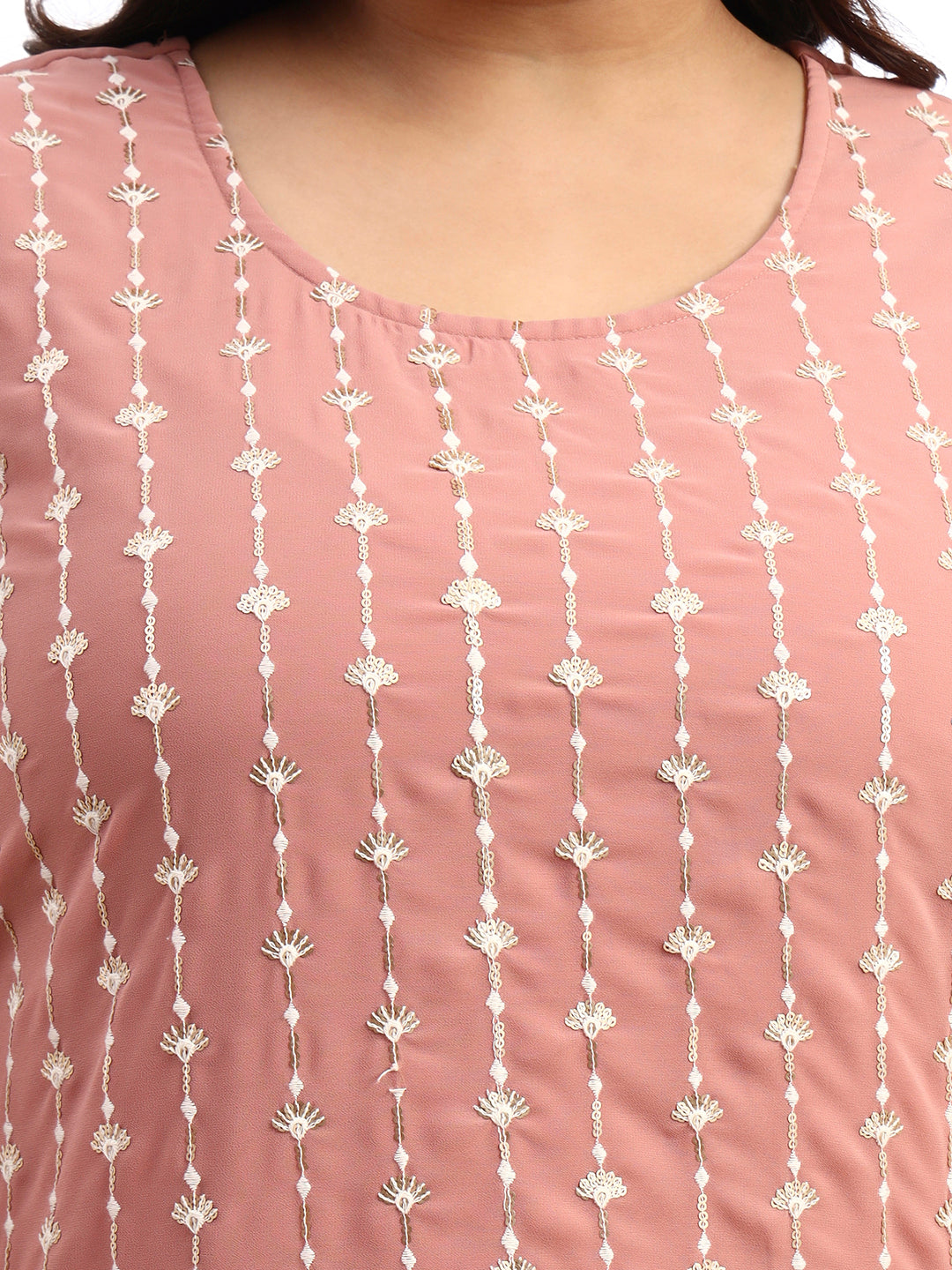 Peach Embroidered Georgette Kurta and Sharara Set