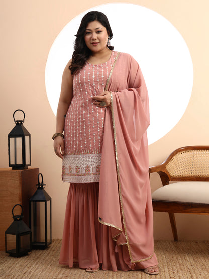 Yellow Embroidered Georgette Kurta and Sharara Set