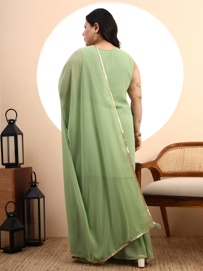 Peach Embroidered Georgette Kurta and Sharara Set