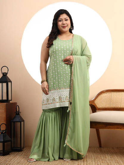 Yellow Embroidered Georgette Kurta and Sharara Set