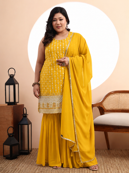 Pink Embroidered Georgette Kurta and Sharara Set