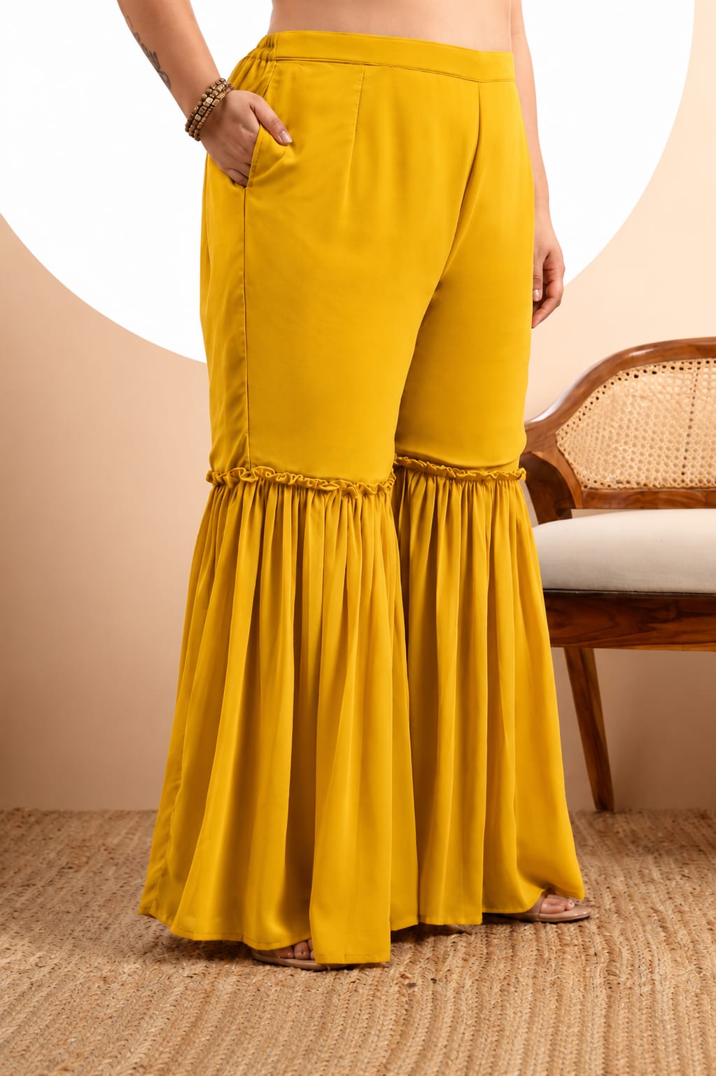 Peach Embroidered Georgette Kurta and Sharara Set