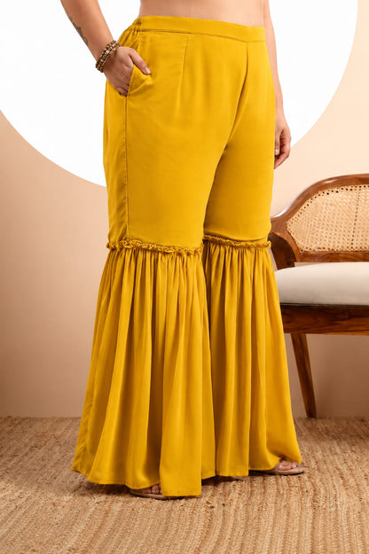 Peach Embroidered Georgette Kurta and Sharara Set