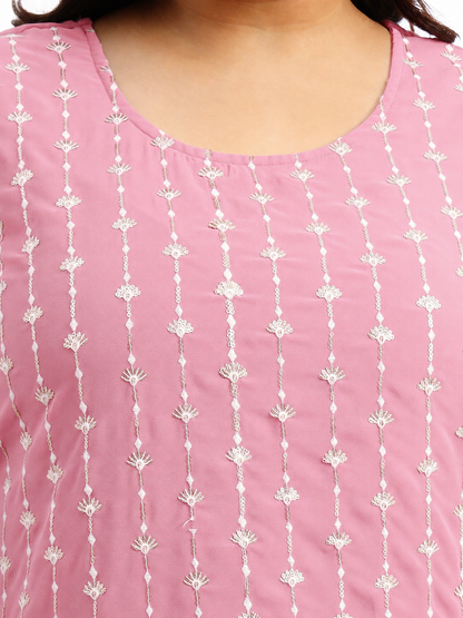 Peach Embroidered Georgette Kurta and Sharara Set