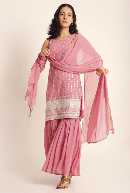 Women's Embroidered Georgett Kurta and Sharara Set