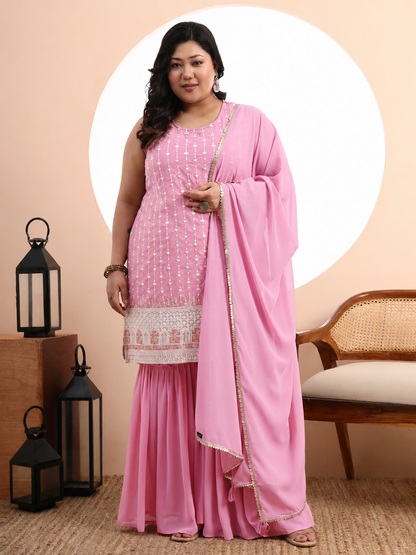 Pista Embroidered Georgette Kurta and Sharara Set