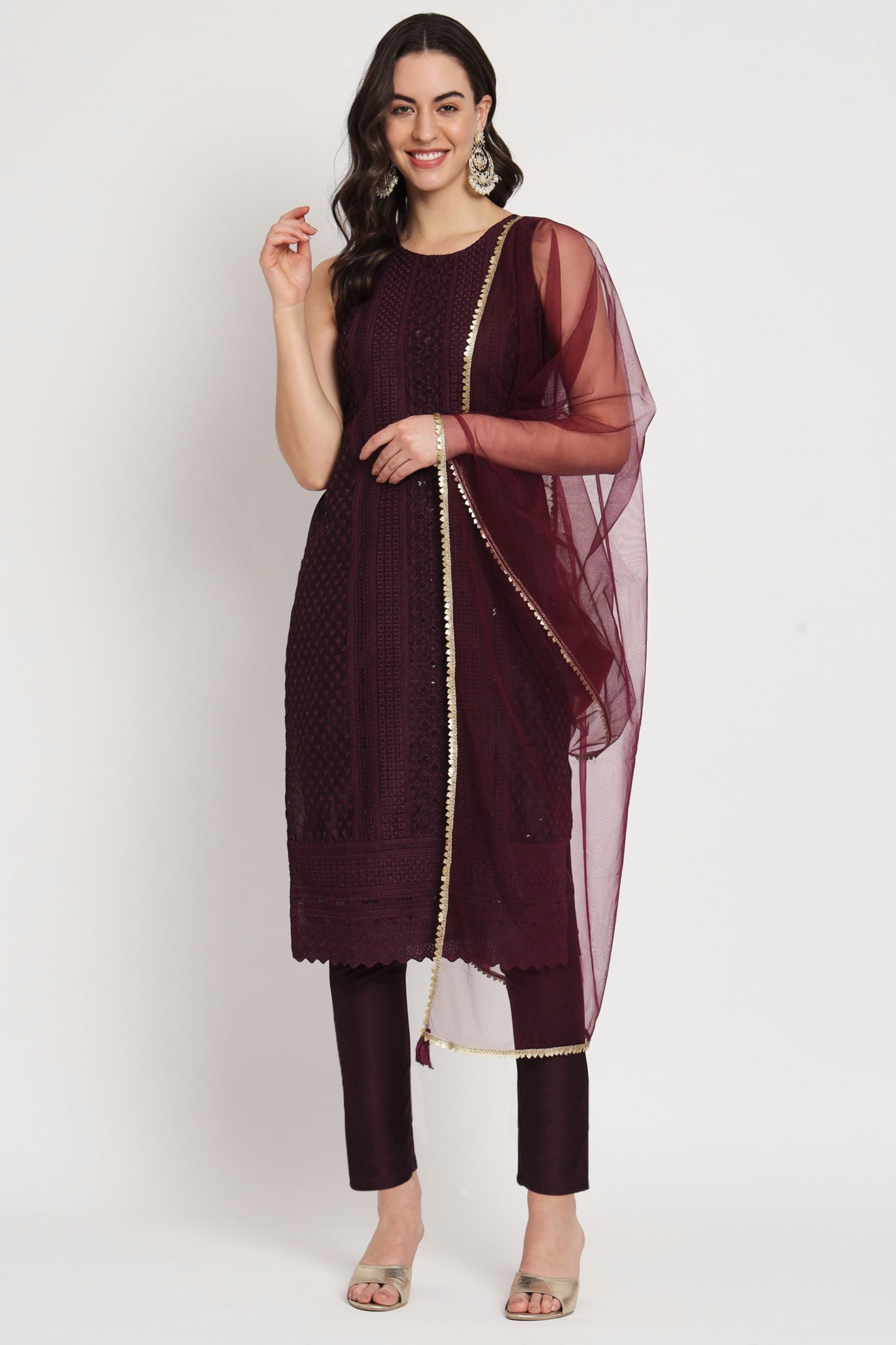 Women's Embroidered Silk Blend Kurta Pyjama & Dupatta Set