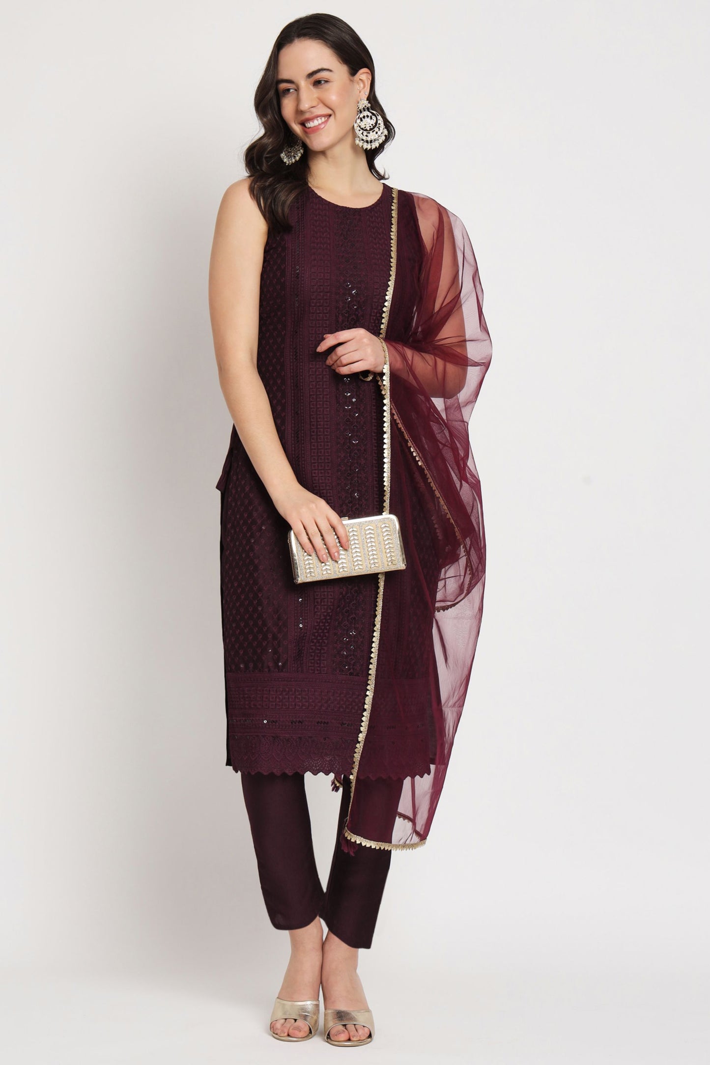 Women's Embroidered Silk Blend Kurta Pyjama & Dupatta Set