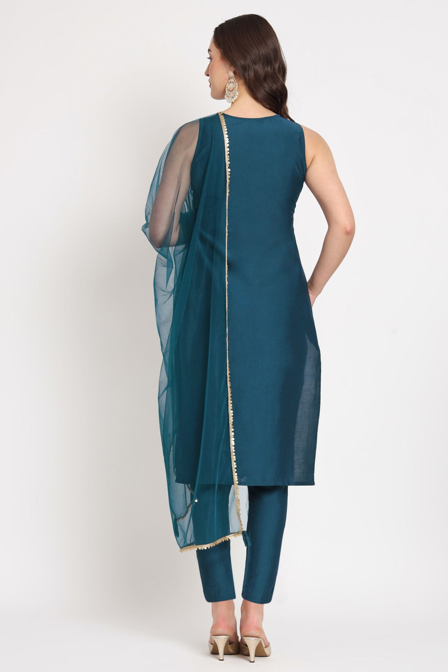 Women's Embroidered Silk Blend Kurta Pyjama & Dupatta Set