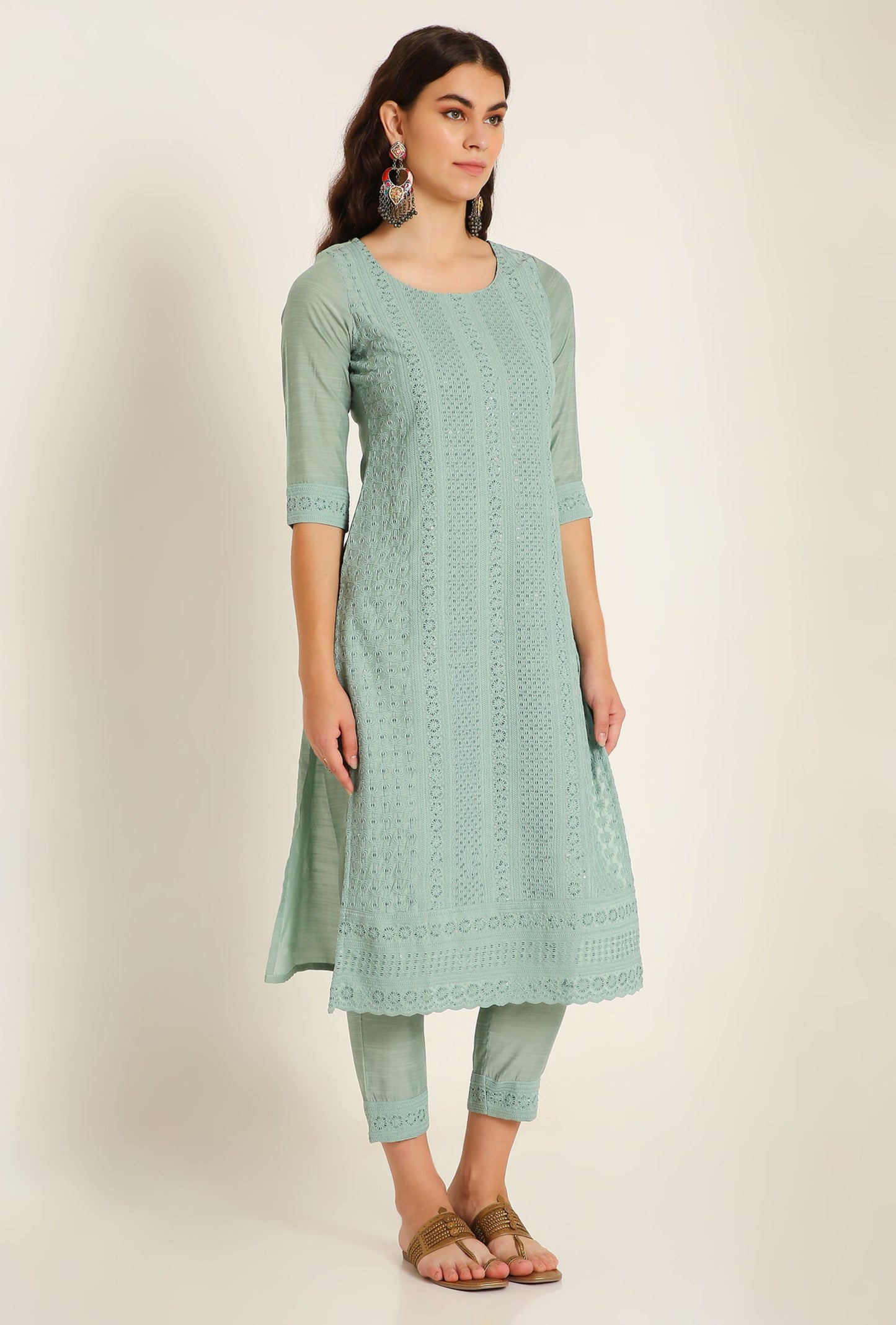 Women's Embroidered Silk Blend Kurta Pyjama & Dupatta Set