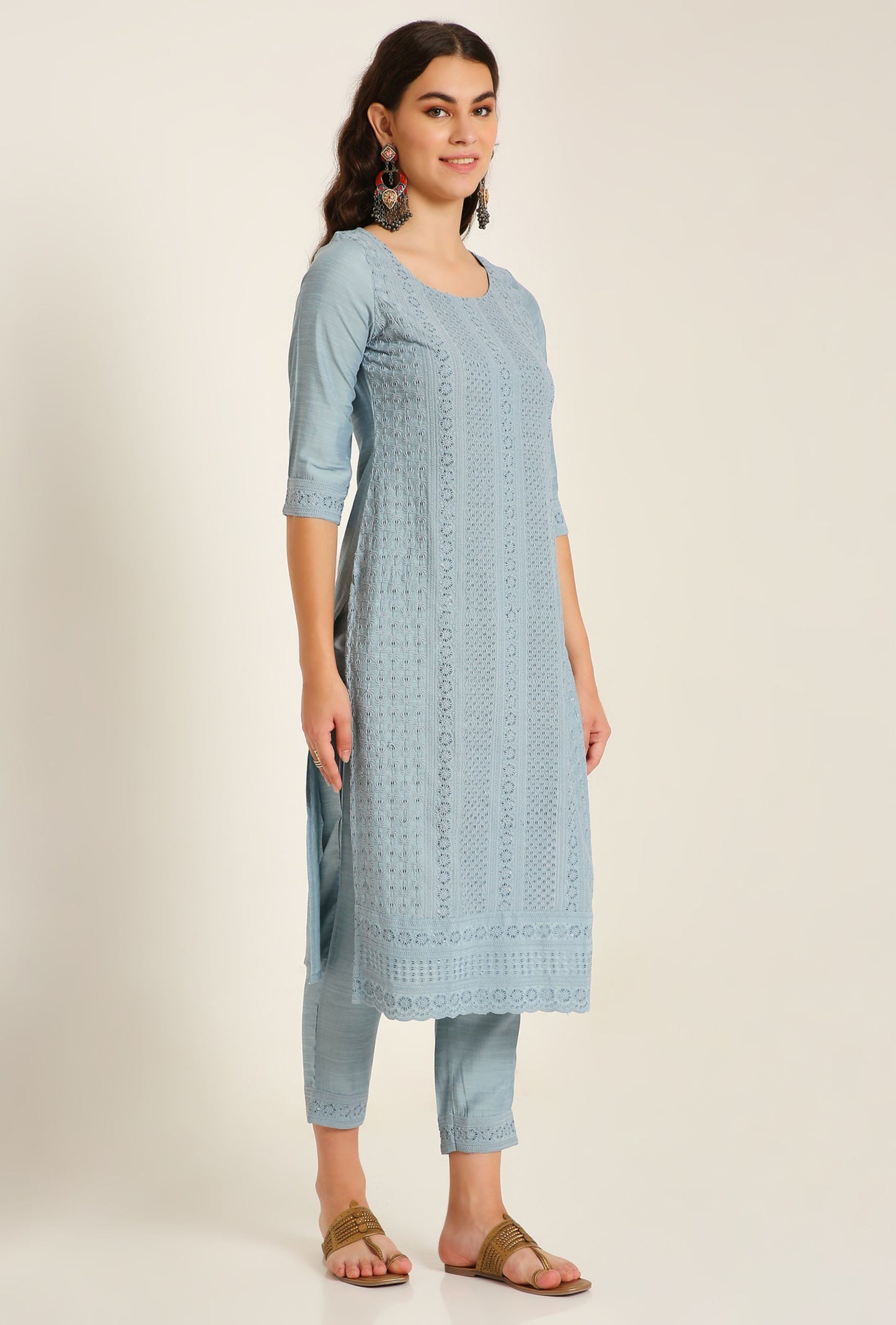Women's Embroidered Silk Blend Kurta Pyjama & Dupatta Set