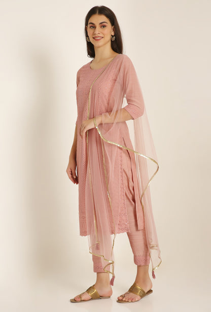 Women's Embroidered Silk Blend Kurta Pyjama & Dupatta Set