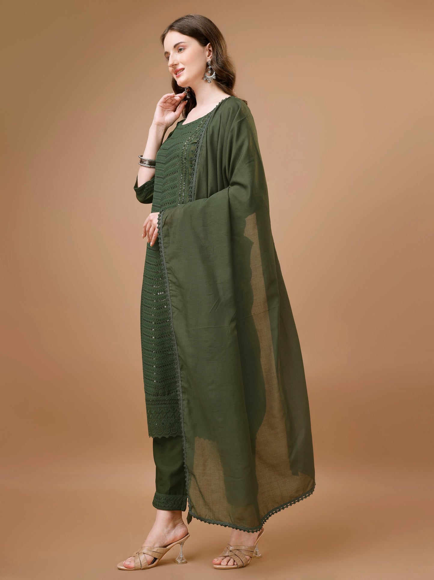 Women's Embroidered Silk Blend Kurta Pyjama & Dupatta Set